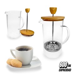 Cafetera en Vidrio y Bambú 600ml NUEVO | MU-404