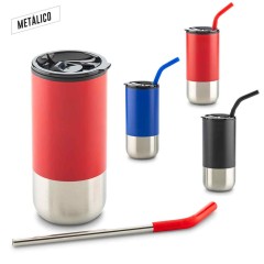 Mug Metálico con Pitillo 600ml | MU-325