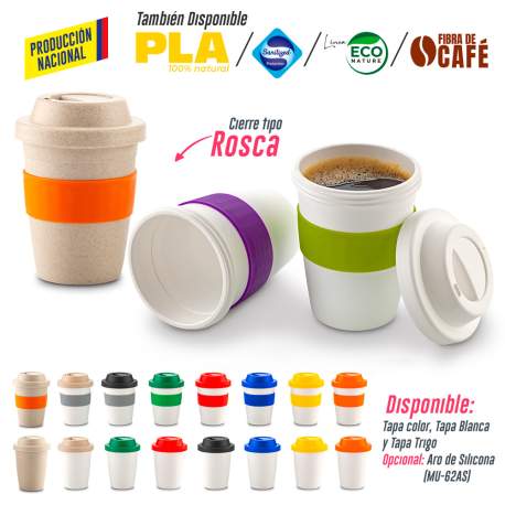 Mug en PP con vaso y tapa en fibra de trigo | .MU-331.2