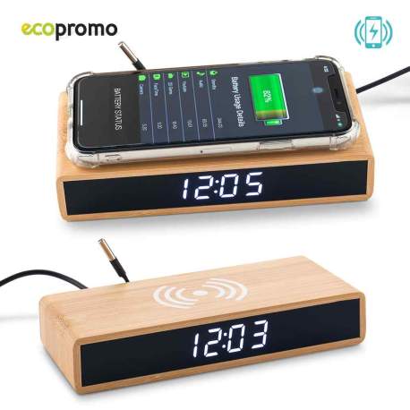Cargador Inalámbrico con Reloj Bamboo - OFERTA  | TE-416