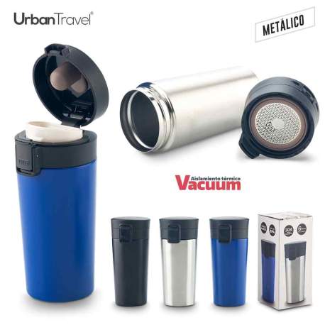 Mug Metálico Doble Pared Coffee Urban Travel 380ml | MU-282