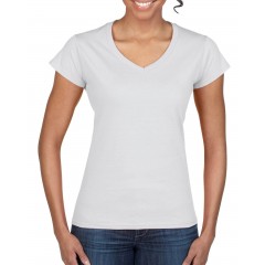 GILDAN Camiseta Dama Cuello V  Entallada Ring Spun 150 gms BLANCO - S -  XL | 64V00LBLANCO