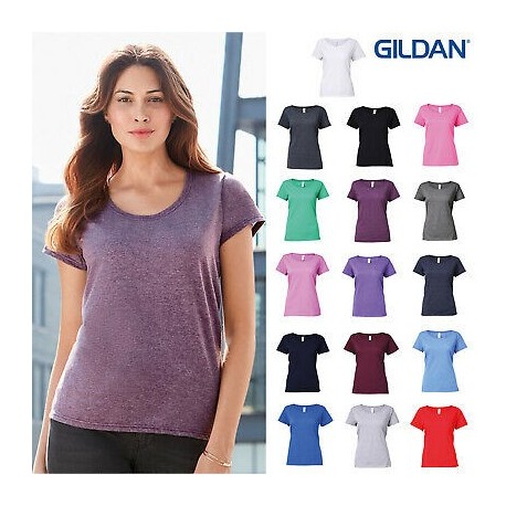 GILDAN Camiseta Dama Cuello Redondo Profundo BLANCO - S -  XL | 64550LBLANCO